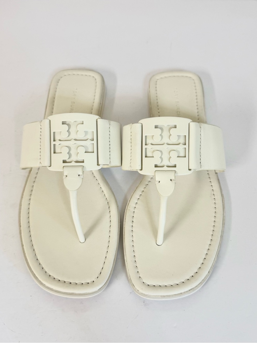 Tory Burch Ivory Logo Thong Sandals
